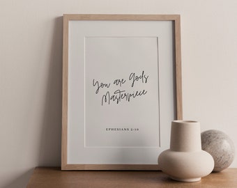 You are God's Masterpiece Printable, Ephesians 2:10 Wall Art, Bible Verse Printable, Christian Wall Art, Scripture Wall Art, Scripture Print