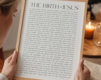 Luke 2:1-20, The Birth of Jesus Christmas Story Printable, Nativity Bible Verse Wall Art, Christian Christmas Print, Christian Holiday Decor
