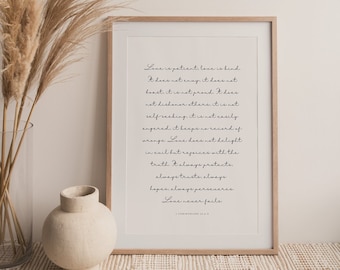 1 Corinthians 13:4-8, Love is Patient, Love is Kind, Bible Verse Wall Art, Printable Wedding Decor, Wedding Scripture Art, Anniversary Gift
