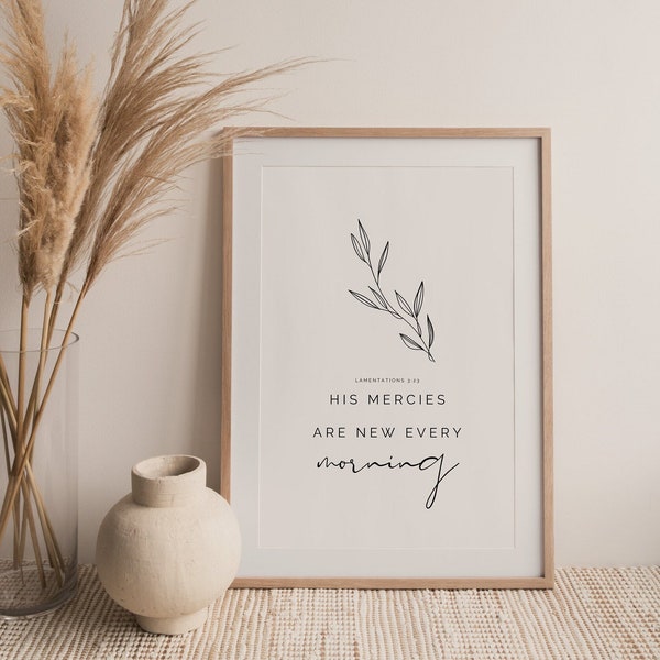 Lamentations 3:23, His Mercies Are New Every Morning, Bible Verse Printable, Scripture Wall Art, Christian Faith Wall Art, Baptism Printable