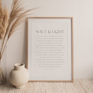 Matthew 5:13-16, You Are the Salt of the Earth, Salt & Light, You Are the Light Print, Christian Printable, Minimal, Bible Verse Wall Art
