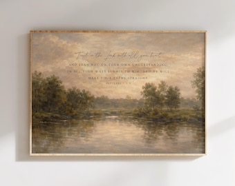 Proverbs 3:5-6 Vintage Landscape Christian Print (Digital Download)