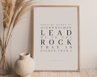 Salmo 61:2, Cuando mi corazón está abrumado, Arte de la pared del verso de la Biblia, Imprimible cristiano, Arte de la pared de las Escrituras, Arte de la pared cristiana moderna, Mínimo