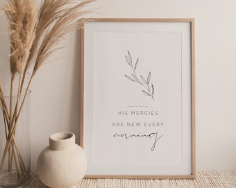 Lamentations 3:23, His Mercies Are New Every Morning, Bible Verse Printable, Scripture Wall Art, Christian Faith Wall Art, Baptism Printable