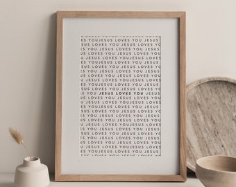 Jezus Cię kocha, wydruk, chrześcijańska sztuka ścienna (do pobrania w wersji cyfrowej)