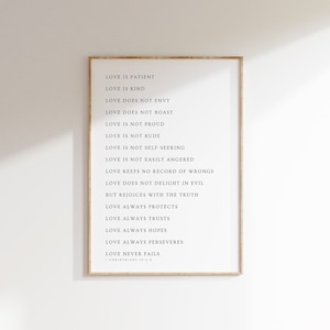 1 Corinzi 13:4-8, L'amore è paziente L'amore è gentile, Versetto della Bibbia stampabile Wall Art, Stampabile cristiana, Stampe di nozze, Stampa d'amore, Minimal