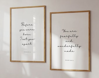 Set of 2 Nursery Wall Art, Before You Were Born I Set You Apart, Fearfully & Wonderfully Made, Nursery Bible Verse Wall Art, Nursery Decor