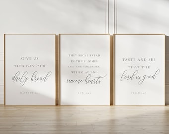 Set of 3 Christian Dining Room Prints, Set of 3 Dining Room Wall Art, Dining Room Bible Verse, Christian Kitchen Prints, Kitchen Scripture
