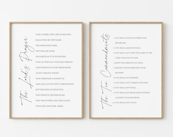 The Ten Commandments, The Lord's Prayer Wall Art, Set of 2 Bible Verse Wall Art, Printable Bible Verse, Set of 2 Bible Verse Download