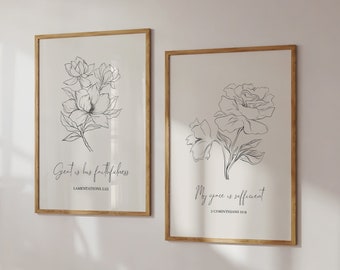 Conjunto de láminas con versículos bíblicos y motivos florales, arte mural minimalista con escrituras (descarga digital)