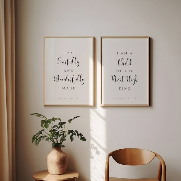 Set of 2 Christian Nursery Printables, Christian Nursery Decor, Fearfully & Wonderfully Made, Set of 2 Nursery Bible Verse Wall Art, Minimal