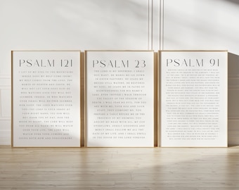 Set of 3 Christian Prints, Set of 3 Bible Verse Wall Art, Psalm Prints, Psalm 23, Psalm 121, Psalm 91, Christian Printables, Farmhouse Decor