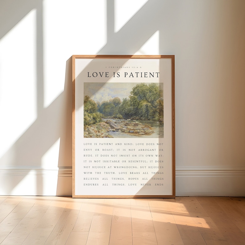 1 Corinthians 13:4-8, Love is Patient Love is Kind, Vintage Christian Printable, Wedding Gift, Vintage Bible Verse Wall Art, Christian Decor