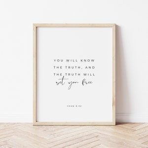 John 8:32, The Truth Will Set You Free, Bible Verse Printable, Bible Verse Wall Art, Minimal Scripture Wall Art, Modern Christian Wall Art