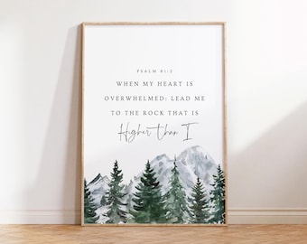 Psalm 61:2 Watercolor Landscape Print, Christian Wall Art (Digital Download)