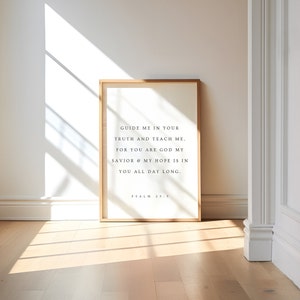 Psalm 25:5, Guide Me in Your Truth and Teach Me, Minimal Christian Printable, Bible Verse Wall Art, Modern Scripture Prints, Baptism Print