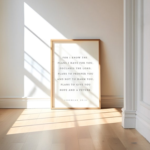 Jeremiah 29:11, For I Know the Plans I Have For You, Christian Nursery Decor, Christian Nursery Wall Art, Nursery Bible Verse, Baptism Print