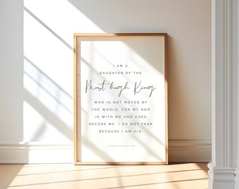 2 Corinthians 6:18, I am a Daughter of the Most High King, Christian Nursery Printable, Nursery Bible Verse Wall Art, Girls Nursery Wall Art