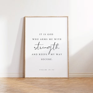 Psalm 18:32, It is God Who Arms Me with Strength, Christian Nursery Decor, Modern Christian Nursery Printable, Nursery Bible Verse Wall Art