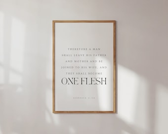 Genesis 2:24, They Shall Become One Flesh, Christian Wedding Prints, Wedding Bible Verse Print, Christian Bedroom Wall Art, Wedding Poster