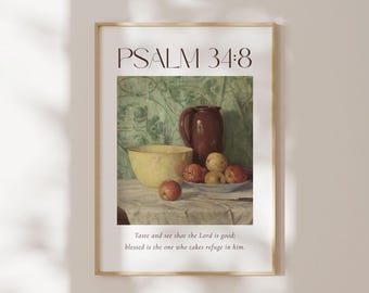 Psalm 34:8, Taste & See That The Lord is Good, Christian Kitchen Wall Art, Christian Dining Room Wall Art, Christian Vintage Kitchen Prints