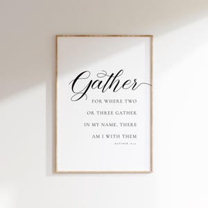 Matteus 18:20, Ty där två eller tre samlas i mitt namn, kristen väggkonst för matsalen, modern bibelvers för matsalen, köksskrift
