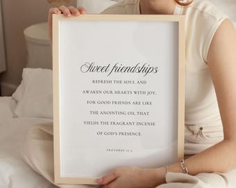 Proverbs 27:9, Sweet Friendships, Christian Printable, Bible Verse Wall Art, Christian Gifts for Friend, Friend Bible Verse, Friendship Gift