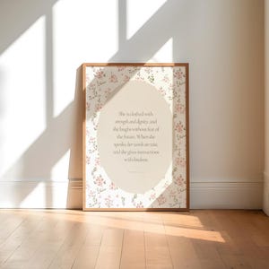 Proverbs 31:25-26, She is Clothed With Strength & Dignity, Bible Verse Wall Art, Christian Mother&#39;s Day Print, Scripture, Christian Wall Art