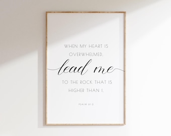 Salmo 61:2, Cuando mi corazón está abrumado, Versículo bíblico imprimible, Arte mural, Arte mural cristiano moderno, Decoración minimalista, Arte mural de las Escrituras