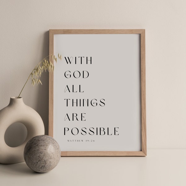 Matthew 19:26, With God All Things are Possible, Bible Verse Printable, Bible Verse Wall Art, Scripture Wall Art, Modern Christian Wall Art