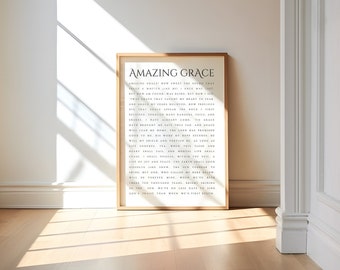 Amazing Grace Wall Art, Christian Hymn Wall Art, Amazing Grace Printable, Christian Wall Art, Christian Home Decor, Minimal Hymn Printable