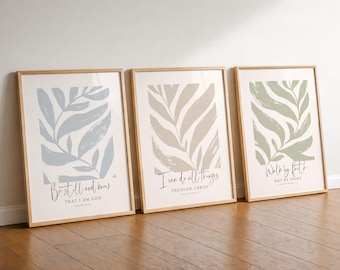 Set of 3 Christian Wall Art, Scripture Prints, Bible Verse Posters (Digital Download)