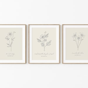 Matthew 6:33-34, Do Not Worry, Seek the Kingdom, Bible Verse Printable, Vintage Bible Printable, Vintage Botanical, Consider the Lilies Art