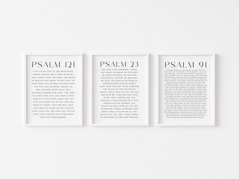 Set of 3 Christian Prints, Set of 3 Bible Verse Wall Art, Psalm Prints ...