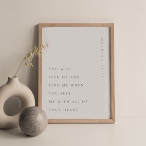 Jeremiah 29:13, You Will Seek Me & Find Me, Bible Verse Printable Wall Art, Christian Prints, Christian Wall Art, Modern Scripture Wall Art