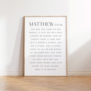 Matthew 5:14-16, You are the Light of the World, Be the Light Print, Bible Verse Printable Wall Art, Modern Christian Wall Art, Scripture