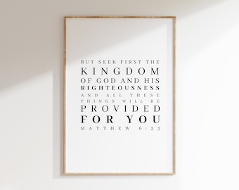 Matthew 6:33, But Seek First the Kingdom of God, Bible Verse Printable, Scripture Print, Baptism Print, Modern Christian Wall Art, Nursery