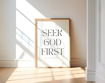 Mateo 6:33, Busque a Dios primero, cristiano imprimible, arte de la pared del versículo bíblico, versículo bíblico imprimible, arte de la pared cristiana, impresión moderna de las Escrituras