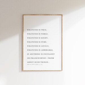 Philippians 4:8, Whatever is True, Bible Verse Printable, Modern Christian Print, Scripture Wall Art, Baptism Gift, Farmhouse Bible Decor