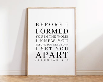 Jeremiah 1:5 Nursery Bible Verse Print, Christian Wall Art (Digital Download)