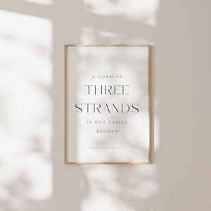 Ecclesiastes 4:12, A Cord of Three Strands is Not Easily Broken, Christian Printable, Bible Verse Wall Art, Christian Wedding Wall Art Print