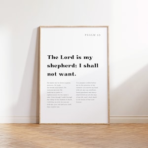 Psalm 23 Printable, The Lord is My Shepherd; I Shall Not Want, Bible Verse Printable, Christian Printable, Scripture Wall Art, Modern Prints