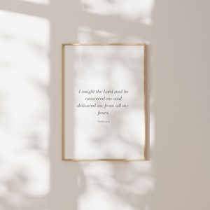 Psalm 34:4, I Sought the Lord & He Answered Me, Bible Verse Printable, Christian Home Decor, Bible Verse Digital Download,Scripture Wall Art