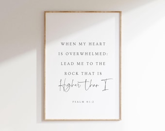 Psalm 61:2 Bible Verse Print, Christian Faith Wall Art (Digital Download)