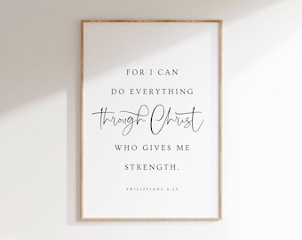 Philippians 4:13 Scripture Print, Minimal Christian Wall Art (Digital Download)