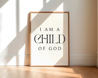 Soy un hijo de Dios, guardería cristiana imprimible, arte de la pared de la guardería cristiana, decoración moderna de la guardería, impresión del versículo bíblico de la guardería, decoración de la guardería