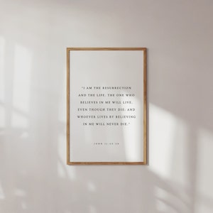 Jean 11:25-26, Je suis la résurrection et la vie, verset de la Bible imprimable, art mural chrétien, écriture de Pâques, Pâques chrétien imprimable