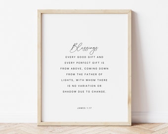 James 1:17, Every Good and Perfect Gift is From Above, Bible Verse Printable, Blessings Printable, Christian Nursery Wall Art, Scripture Art