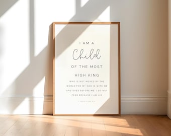 2 Corinthians 6:18, I am a Child of the Most High King, Christian Nursery Printable, Nursery Bible Verse Wall Art, Nursery Scripture Prints