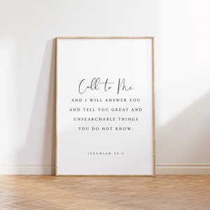 Jeremiah 33:3, Call to Me and I Will Answer You, Modern Christian Printable, Christian Nursery Decor, Bible Verse Wall Art, Scripture Print